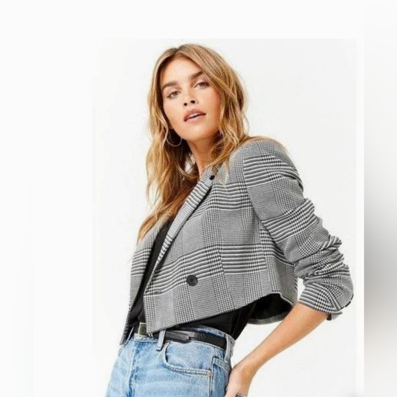 Forever 21 Plaid Houndstooth Print Cropped Blazer - Picture 1 of 9